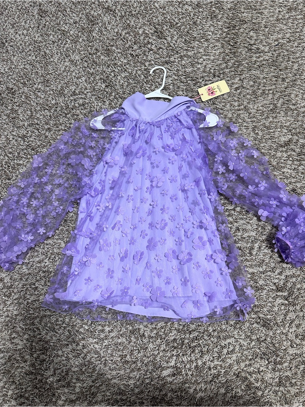 entro Lavender 3D Floral Mesh Party Dress for Girls